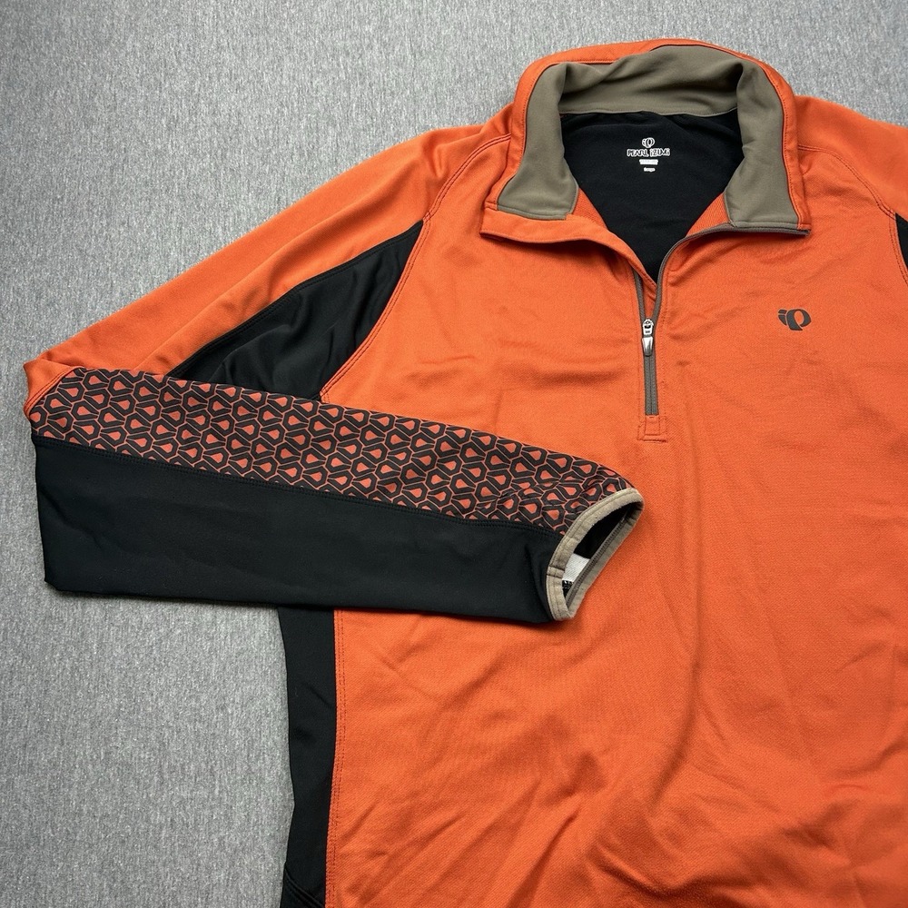 PEARL IZUMI Long Sleeved Thermal Cycling 1/4 Zip Jacket Mens Large Orange Black
